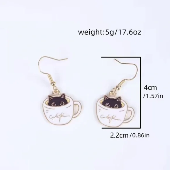 (3/$15) Cat in Coffee Cup Earrings - Picture 2 of 2